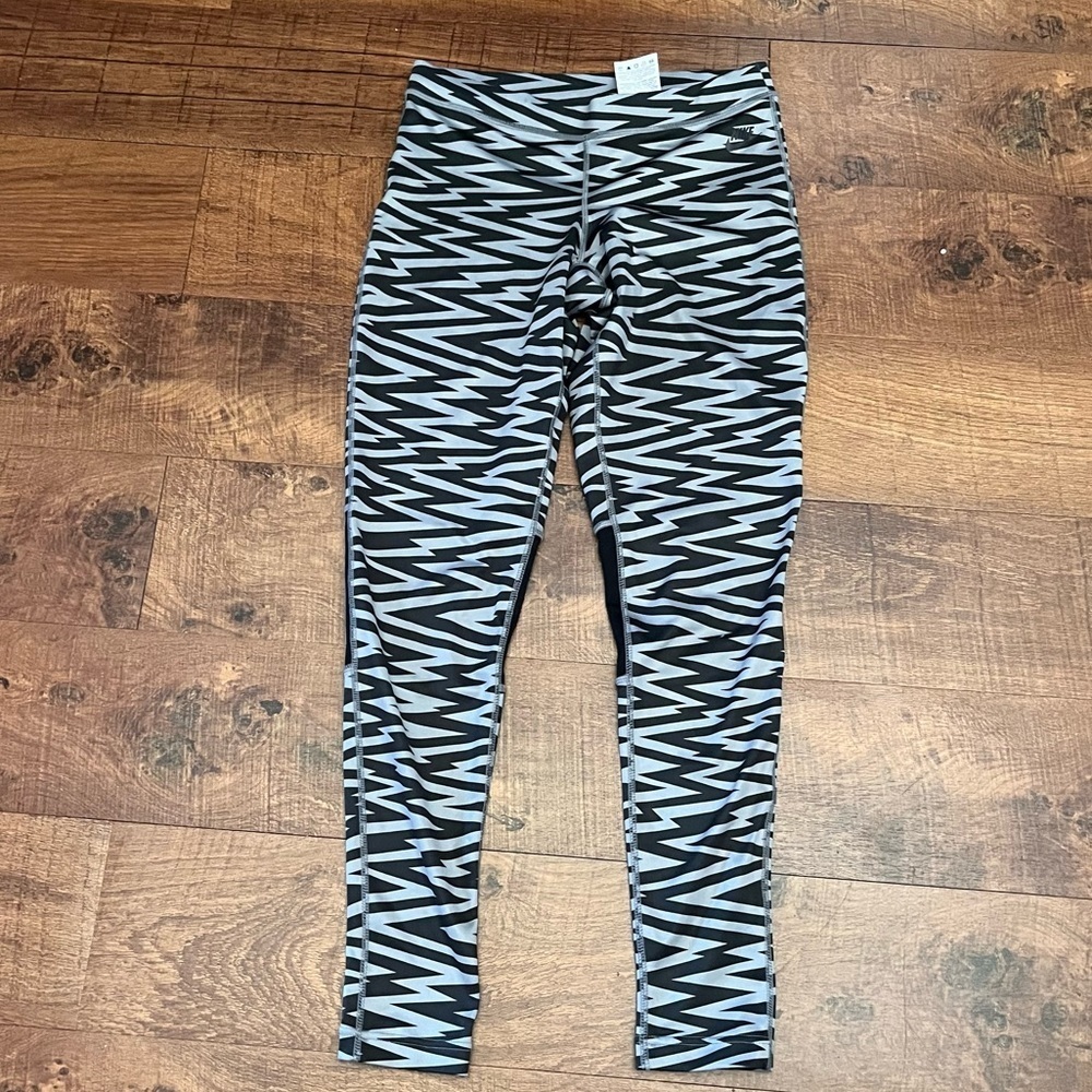Nike Womens full length black gray drifit leggings mesh panels Sz XS extra small
